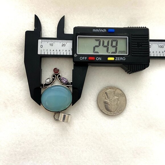 Sterling Silver 925 Chalcedony Amethyst Garnet Iolite Pendant Necklace 20" Chain - Picture 13 of 16